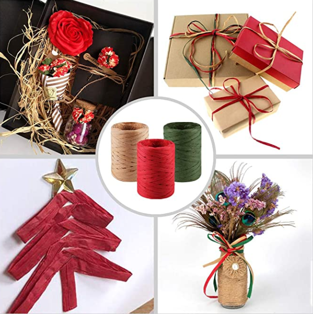 Raffia Paper Ribbon Christmas Thanksgiving Halloween Gift Packing Ribbon for Gift Wrapping, DIY Craft.
